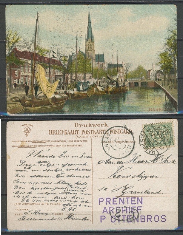 Haarlem 1902 Spaarne Ansichtkaart f-175 jdu, Verzenden, Voor 1920, Gelopen, Noord-Holland