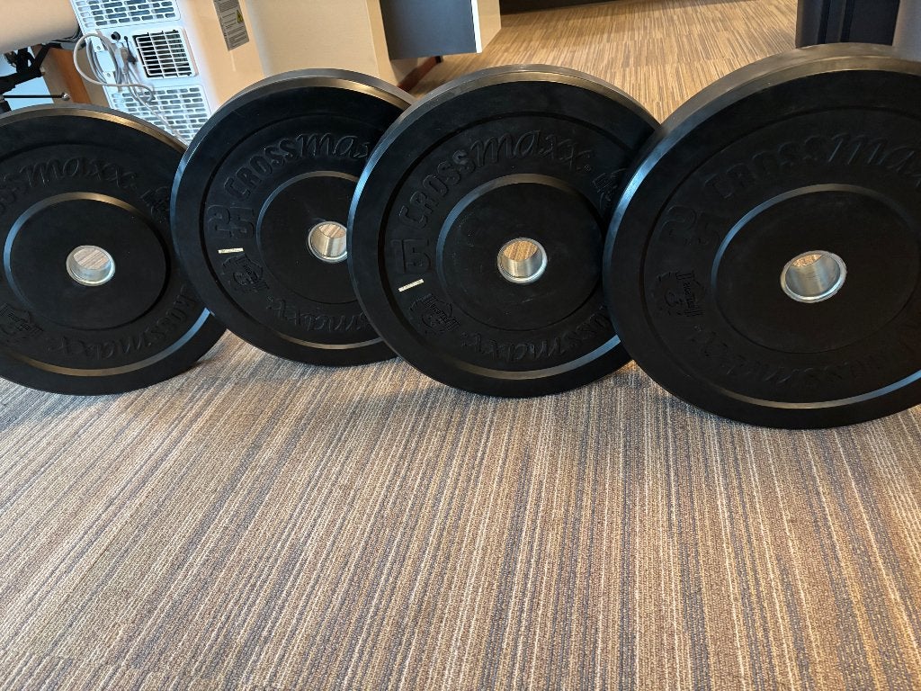 Crossmaxx schijven + Hex Bar + 40kg halter, Ophalen, Gebruikt, Benen, Halterschijven