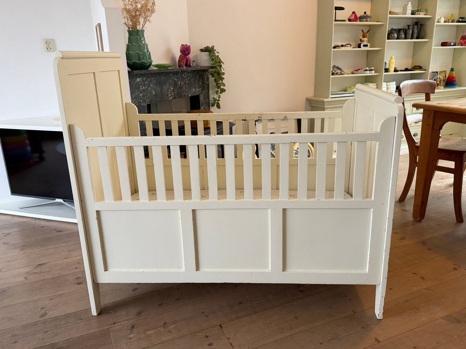 Antiek Oud Vintage Houten Babybed Ledikant Kinderbed Hout, Ophalen, Gebruikt, Ledikant