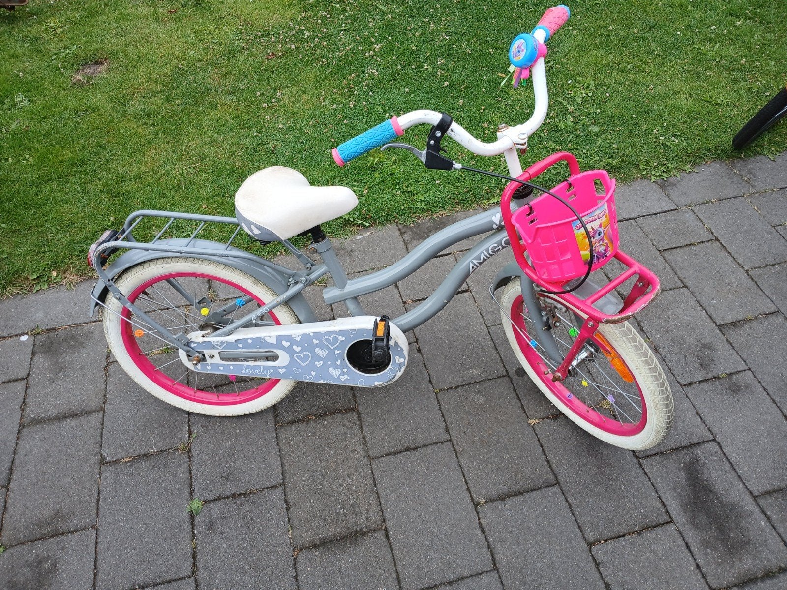 Amigo Kinderfiets 16 inch - Grijs/Roze, Ophalen
