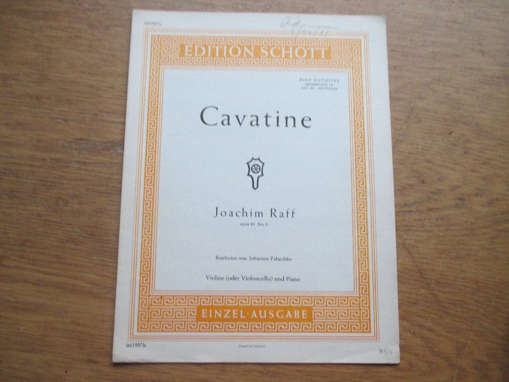 Raff - cavatine -opus 85 no3 -viool + cello + piano, Gebruikt, Klassiek, Ophalen of Verzenden, Viool of Altviool