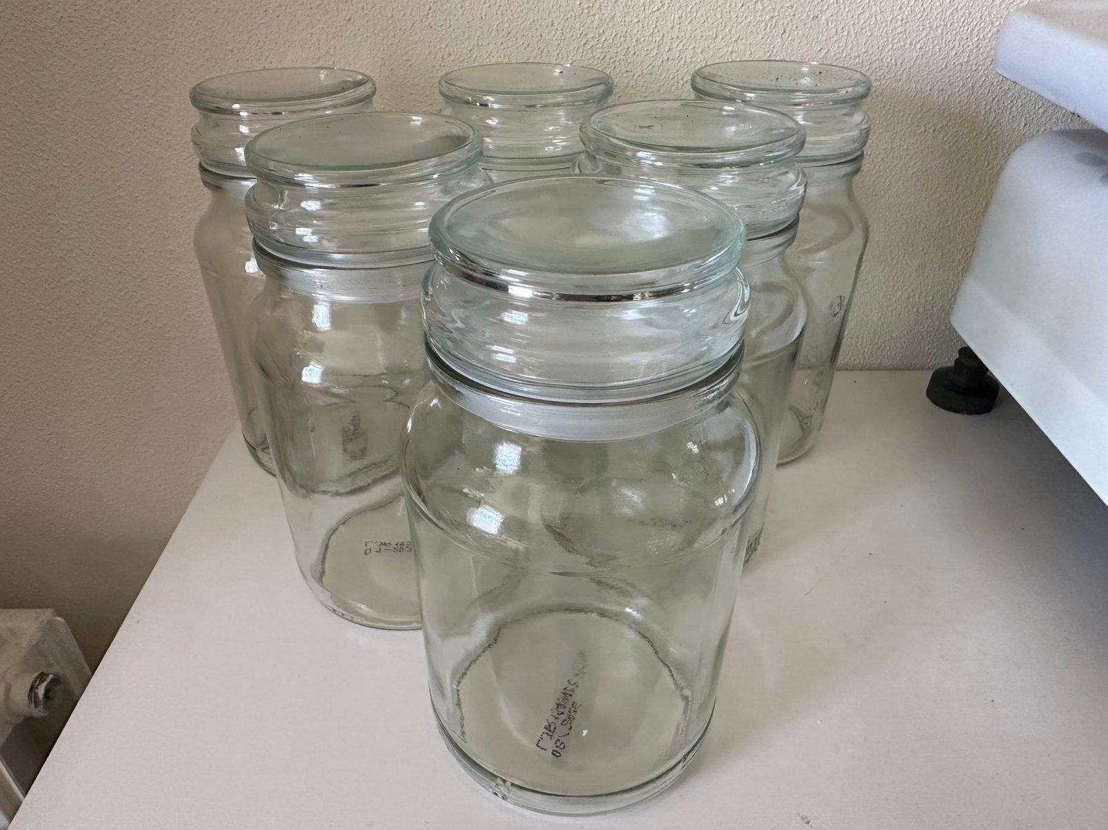 4 (-16) Glazen voorraadpotten met stolp.Inhoud:750cc. H 17cm, Ophalen, Glas, Pot, Bus of Blik