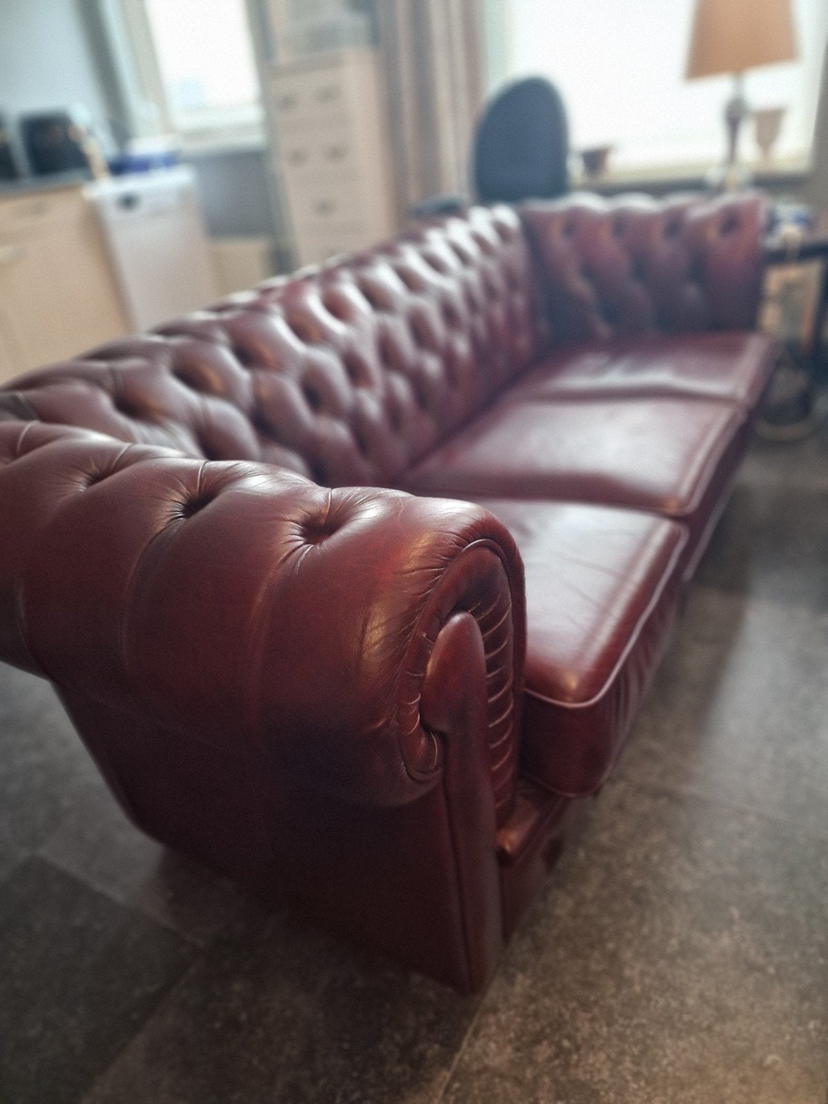 Chesterfield bankstel: 3-zits (200cm) en 2-zits (170cm), Ophalen, Zo goed als nieuw, Rechte bank, Klassiek, Chesterfield