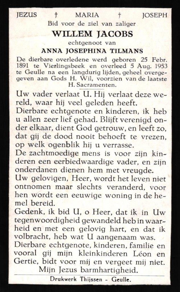 Jacobs Willem Vierlingsbeek 1891-1953 Geulle, Verzamelen, Ophalen of Verzenden