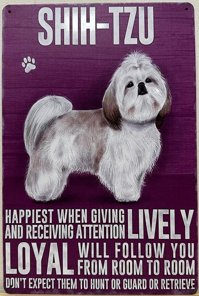 Shih-Tzu hond eigenschappen reclamebord van metaal wandbord, Info@deconoord.nl, Nieuw, Ophalen of Verzenden, Deco noord