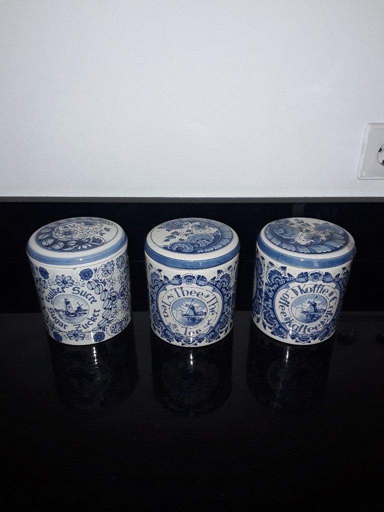 Delfts blauw koffie thee suiker voorraadpotten, Antiek en Kunst, Verzenden