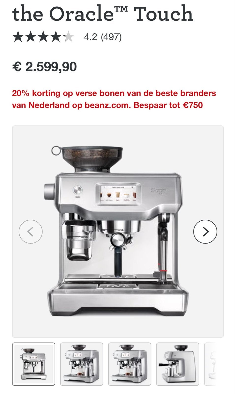 GLOEDNIEUW - Sage Oracle Touch Espressomachine - Kost €2599, Afneembaar waterreservoir, Espresso apparaat, Nieuw, 2 tot 4 kopjes