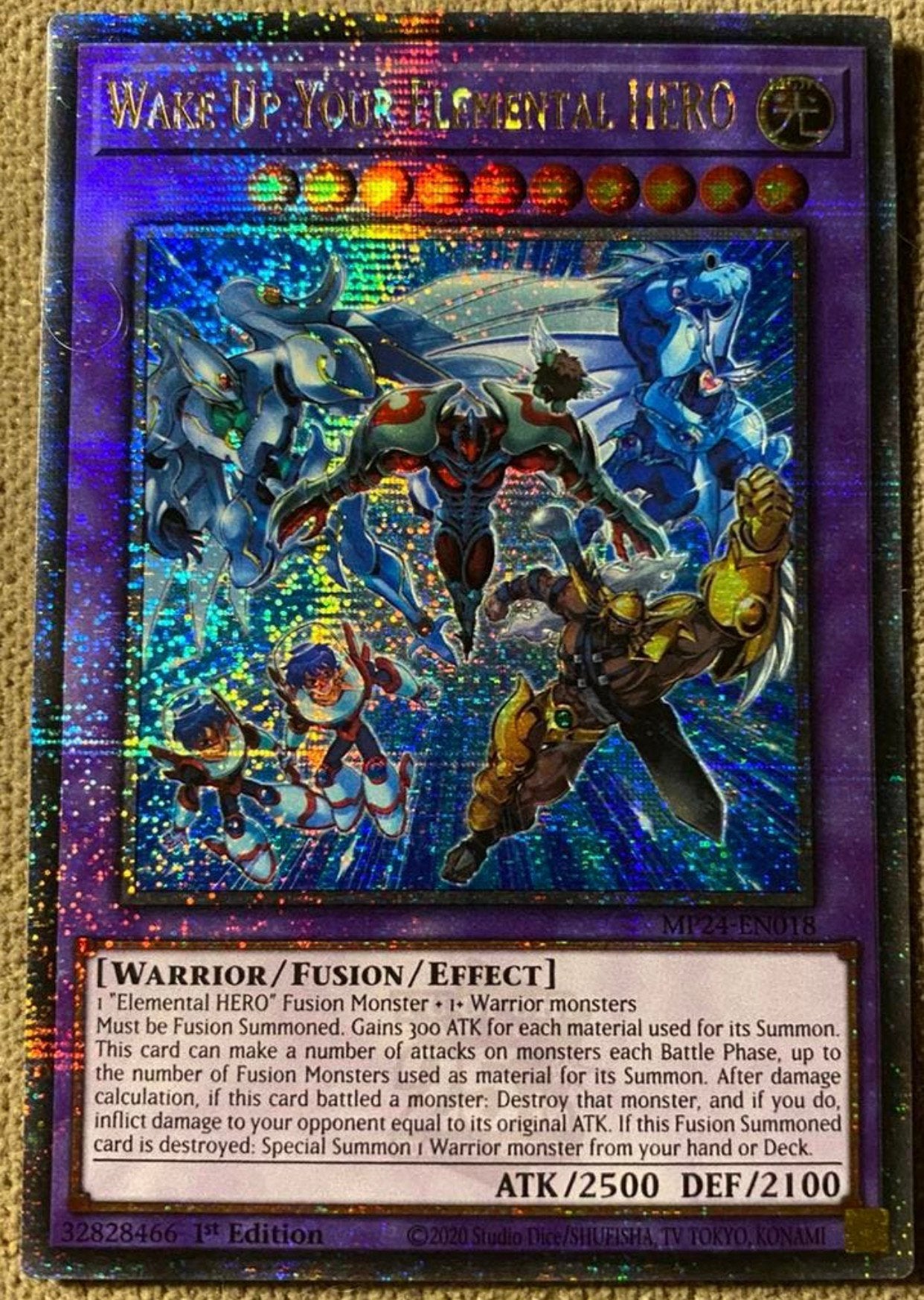 Yu-Gi-Oh! Wake Up Your Elemental HERO Quartercentury MP24 !, Ophalen of Verzenden, Zo goed als nieuw, Losse kaart, Foil
