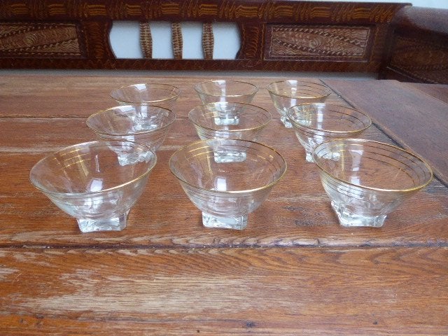 9 art deco dessert coupes, France, Antiek en Kunst, Antiek | Glas en Kristal, Ophalen of Verzenden