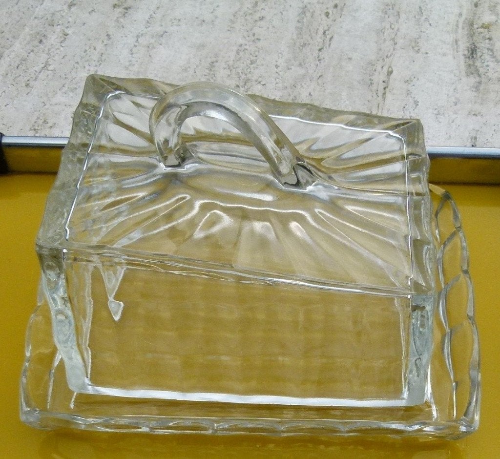 Art Deco Hoekige Kaasstolp Blank Glas Super Gaaf, Ophalen of Verzenden