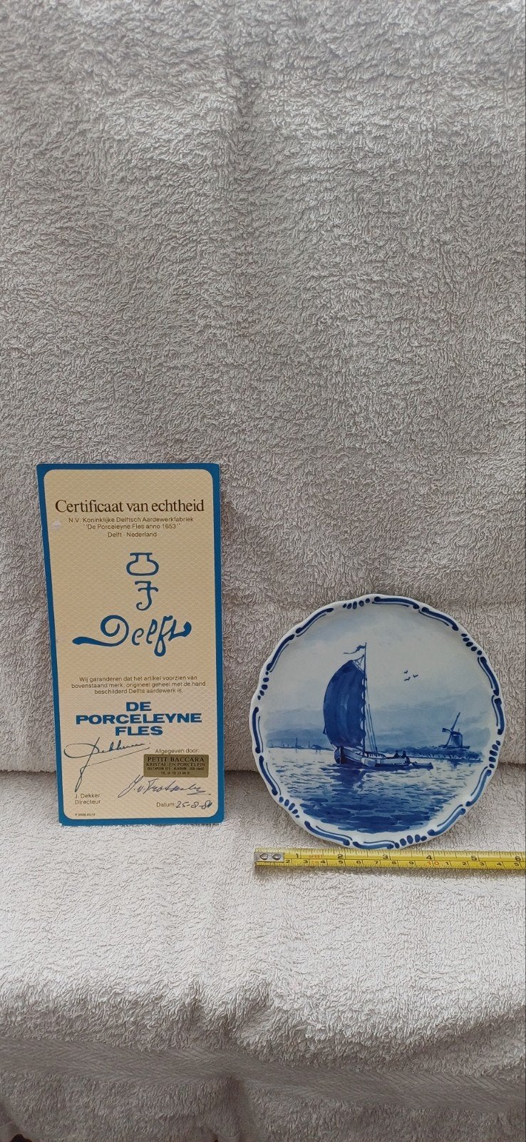 Delfts Blauw wandbord met zeilschip en certificaat, Antiek en Kunst, Antiek | Wandborden en Tegels, Ophalen of Verzenden