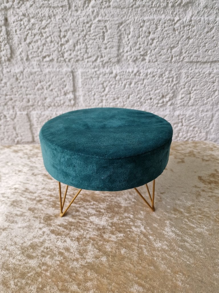 Velvet sieradenhouder met gouden pootjes – petrol groen, Rond, Nieuw, Ophalen of Verzenden, Aardewerk