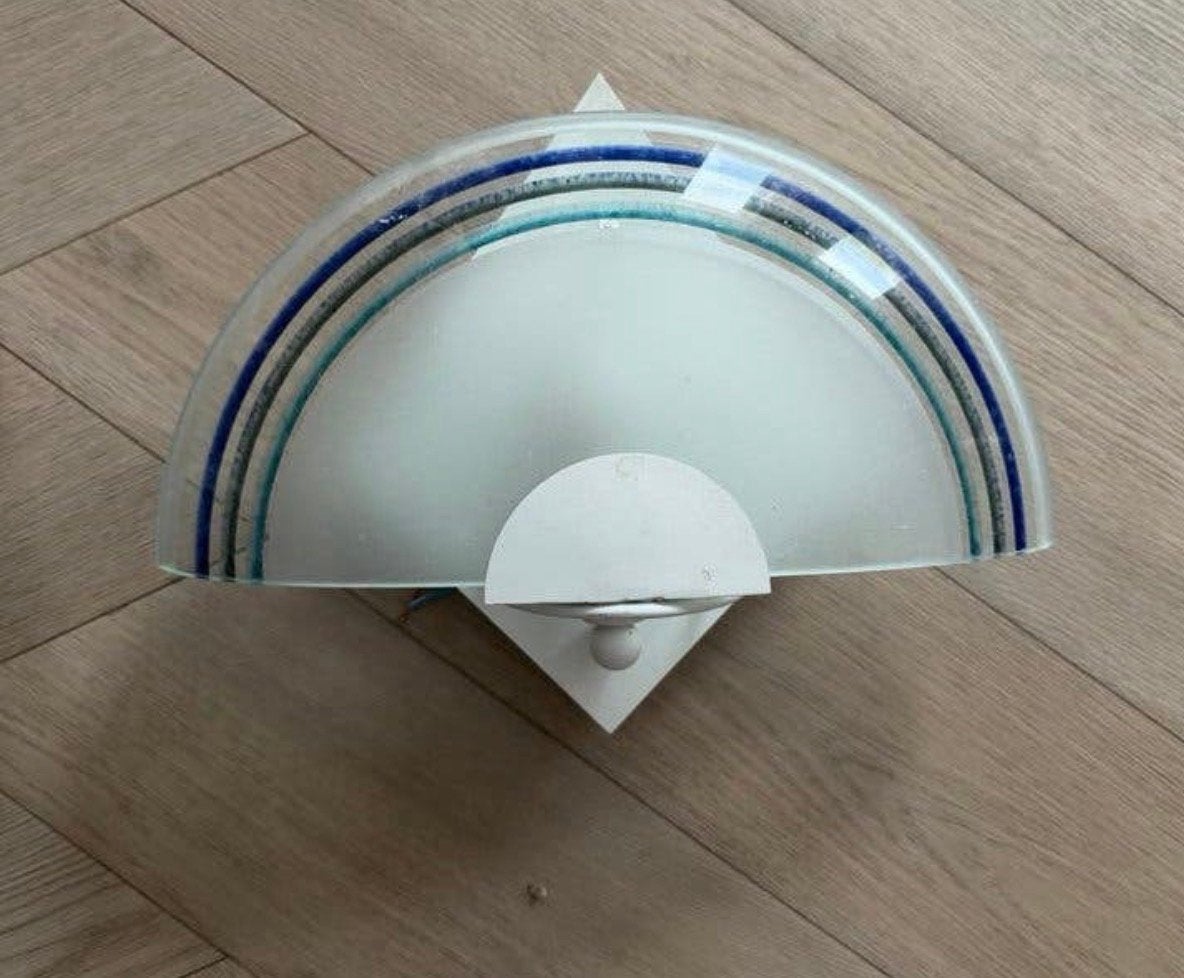 Vintage Halve maan vormige satijnachtig Murano glas en metaa, Ophalen of Verzenden, Zo goed als nieuw, Glas, Wandlamp