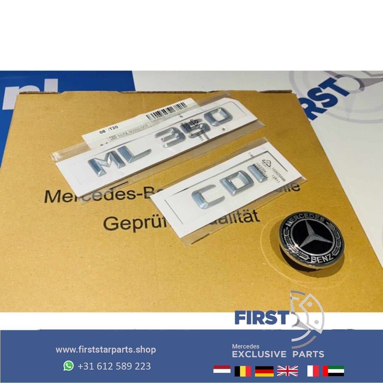 W164 W166 ML LOGO SET CHROOM EMBLEMEN SET Mercedes ML KLASSE, Gebruikt, -, Ophalen of Verzenden, -