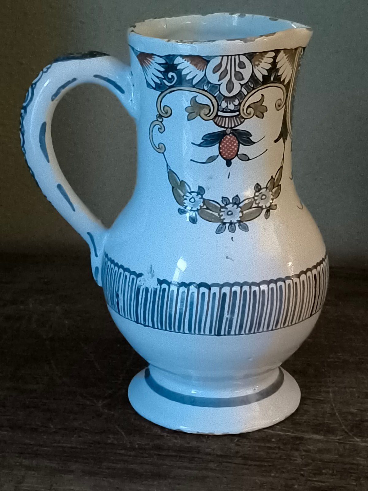 Antieke aardewerk schenkkan, 18e eeuw, Rouen, Ophalen of Verzenden
