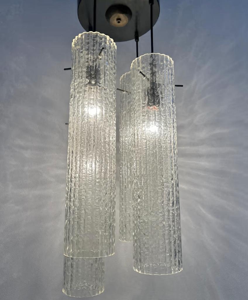 Vintage Italiaans design glazen hanglamp kroonluchter, Ophalen, Tweedehands, Tweedehands, Glas