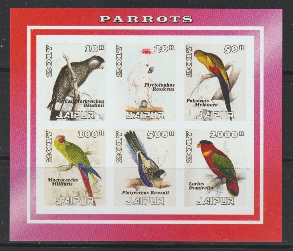 PAPEGAAIEN-PARROTS = Ongetand bl. v6st JAIPUR-26-016, Verzenden, Postfris, Dier of Natuur