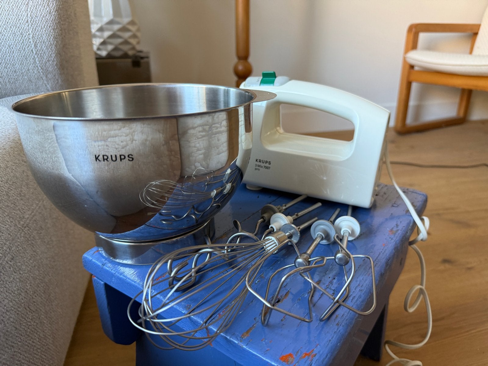 Krups 3 Mix 7007 Pro Handmixer met RVS Kom en Gardes, 2 tot 3 liter, Ophalen of Verzenden, Zo goed als nieuw, 3 snelheden of meer