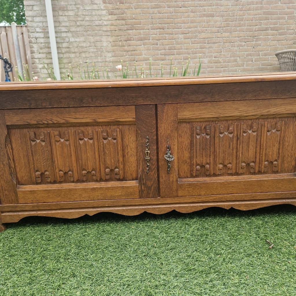 Antieke eikenhouten dekenkist met opbergruimte, Ophalen of Verzenden