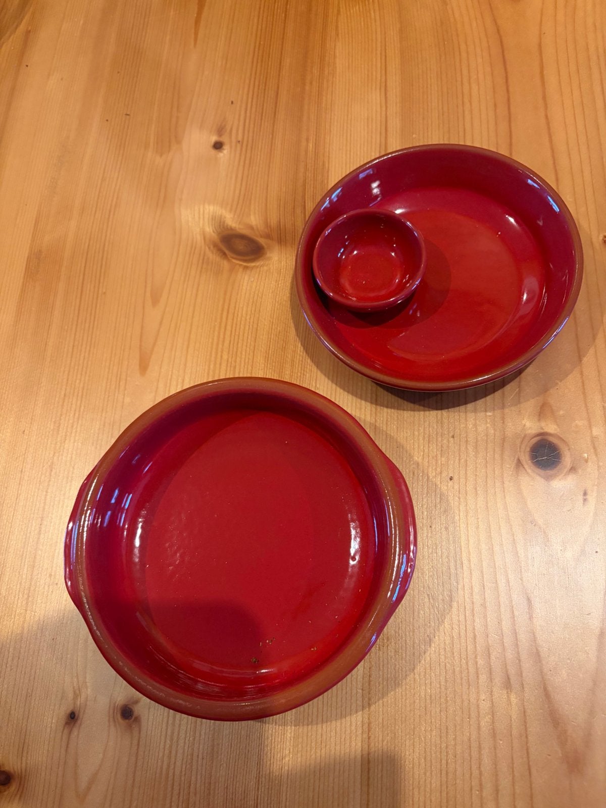 Tappas set steenrood 14 cm met dip schaaltje en een 15 cm, Overige typen, Ophalen of Verzenden, Zo goed als nieuw, Steen/keramiek