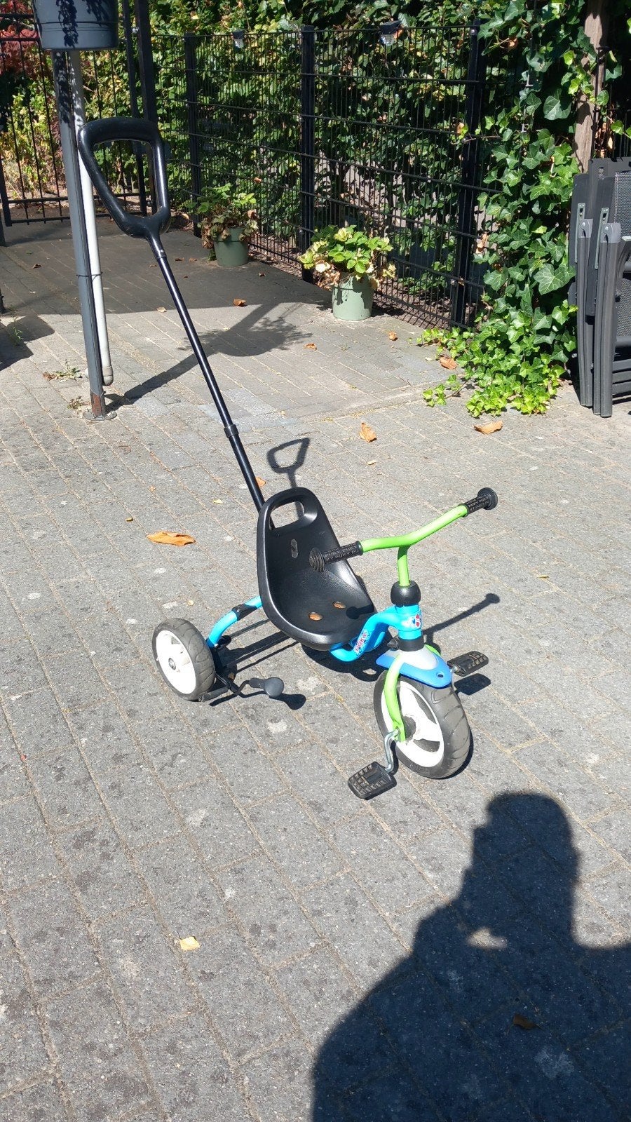 Puky driewieler met duwstang - blauw/groen, Ophalen, Gebruikt, Puky, Duwstang