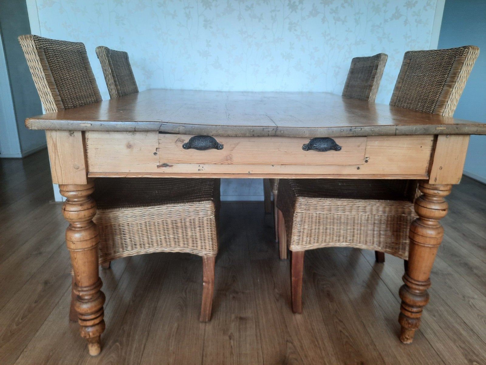 Authentieke -  Antieke grenen houten Eettafel, Ophalen of Verzenden