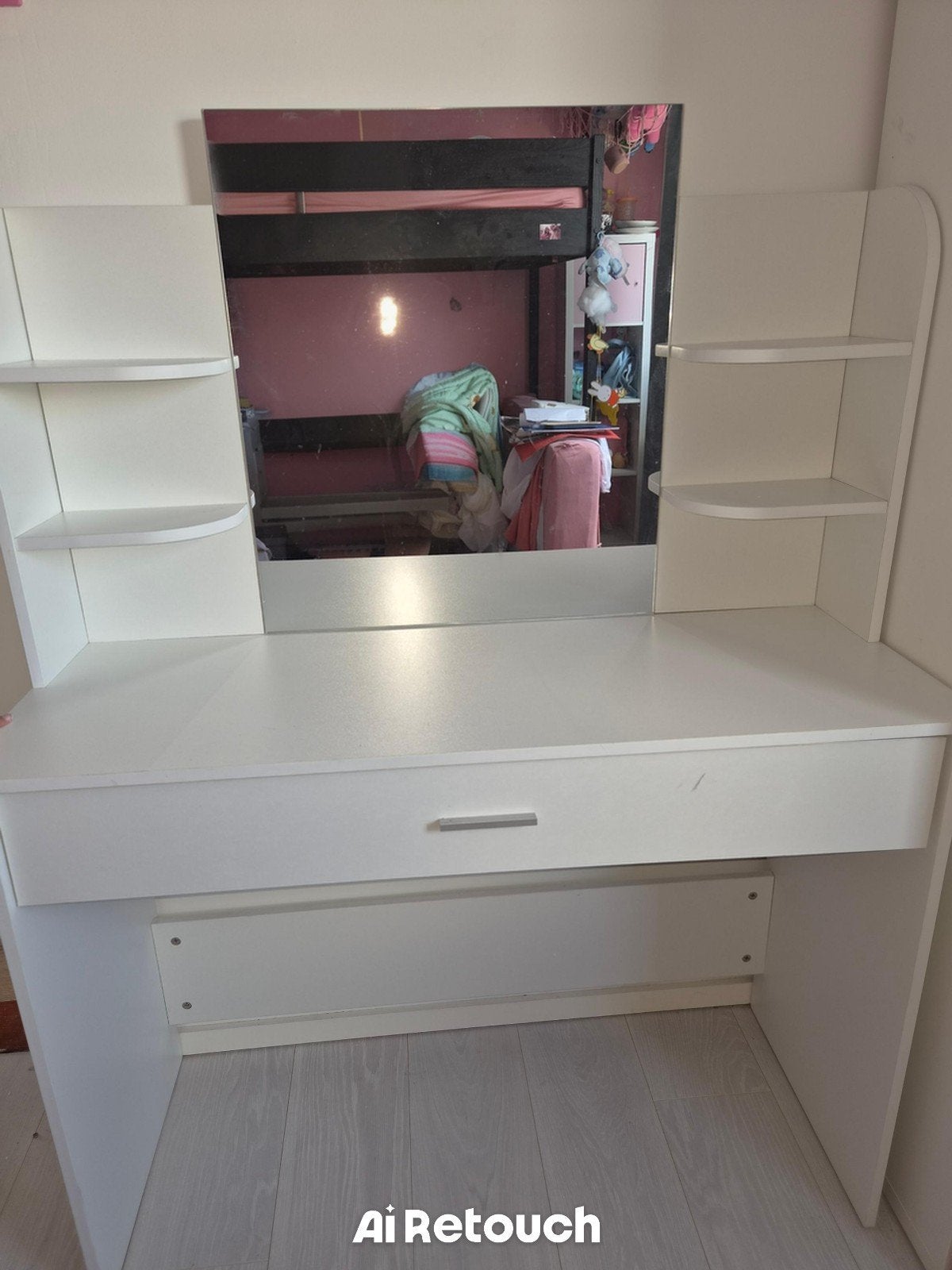 Salonbureautje met spiegel en lades, Ophalen, Gebruikt, Spaanplaat of MDF, Wit