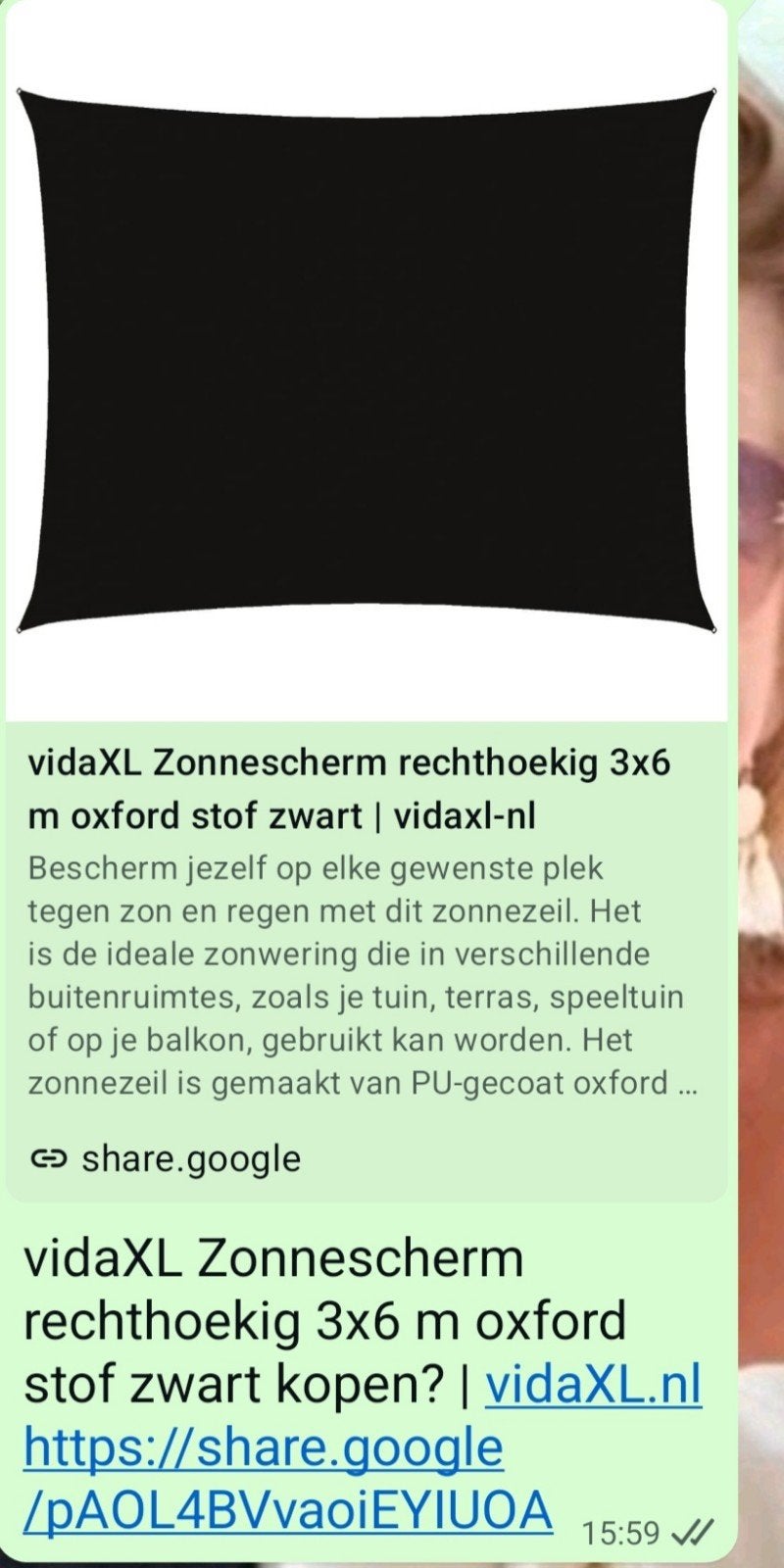 vidaXL Zonnescherm rechthoekig 3x6 m oxford stof zwart, Ophalen of Verzenden, Nieuw, Knikarmscherm