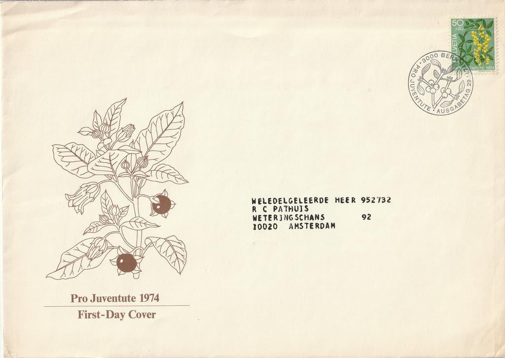 FDC Pro Juventute 1974., Postzegels en Munten, Postzegels | Eerstedagenveloppen, Ophalen of Verzenden, Beschreven, Europa