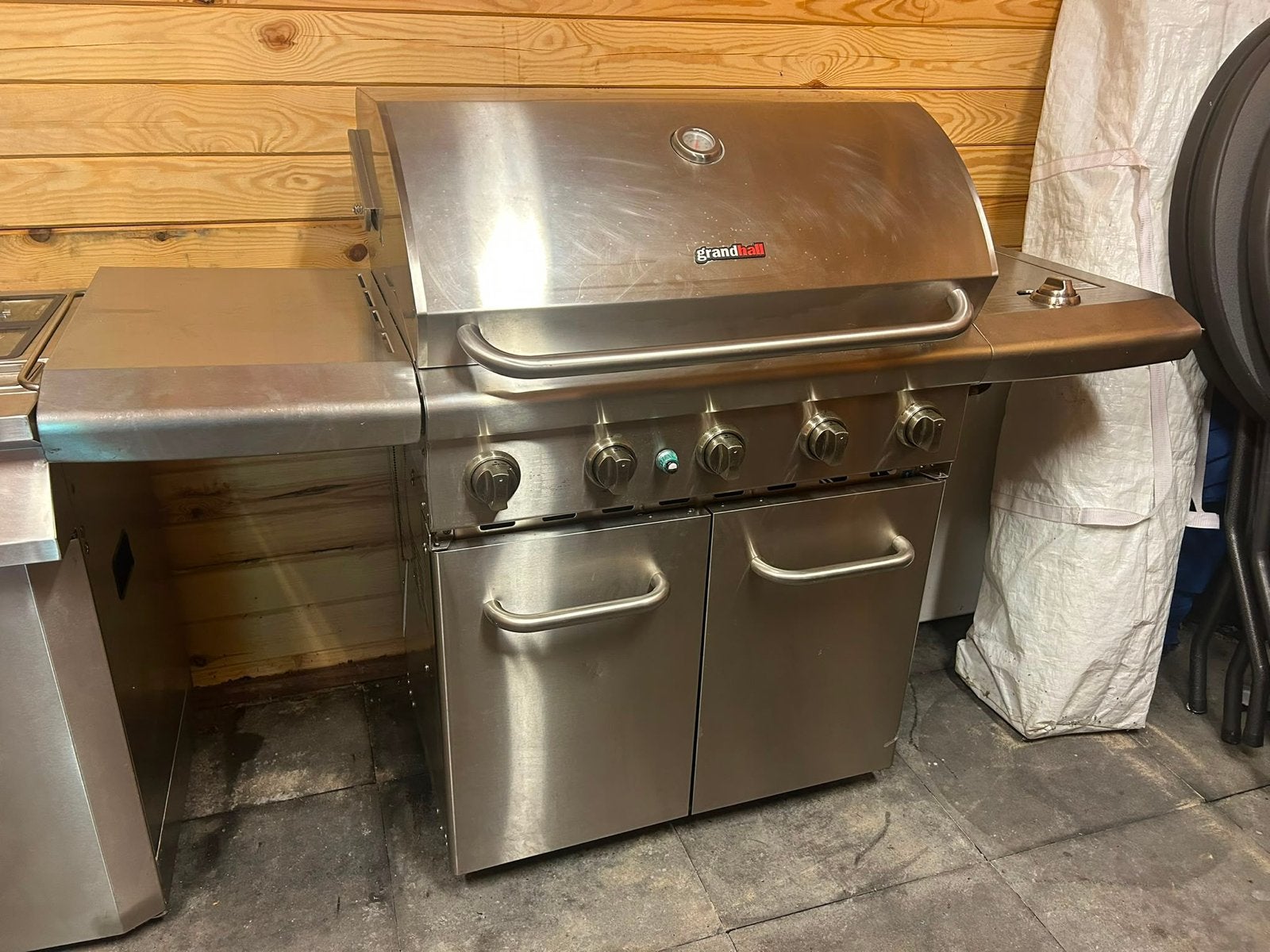 Grandhall RVS Gasbarbecue met zijbrander - excl. gasfles, Ophalen, Zo goed als nieuw