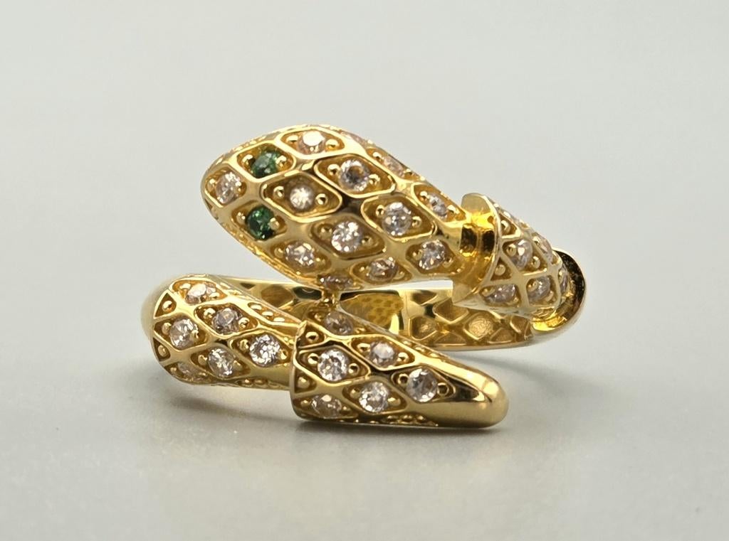 21 Karaat Slangenring met smaragd en zirkonia's. 2026/60., Ophalen of Verzenden, Goud, Ring, Met edelsteen