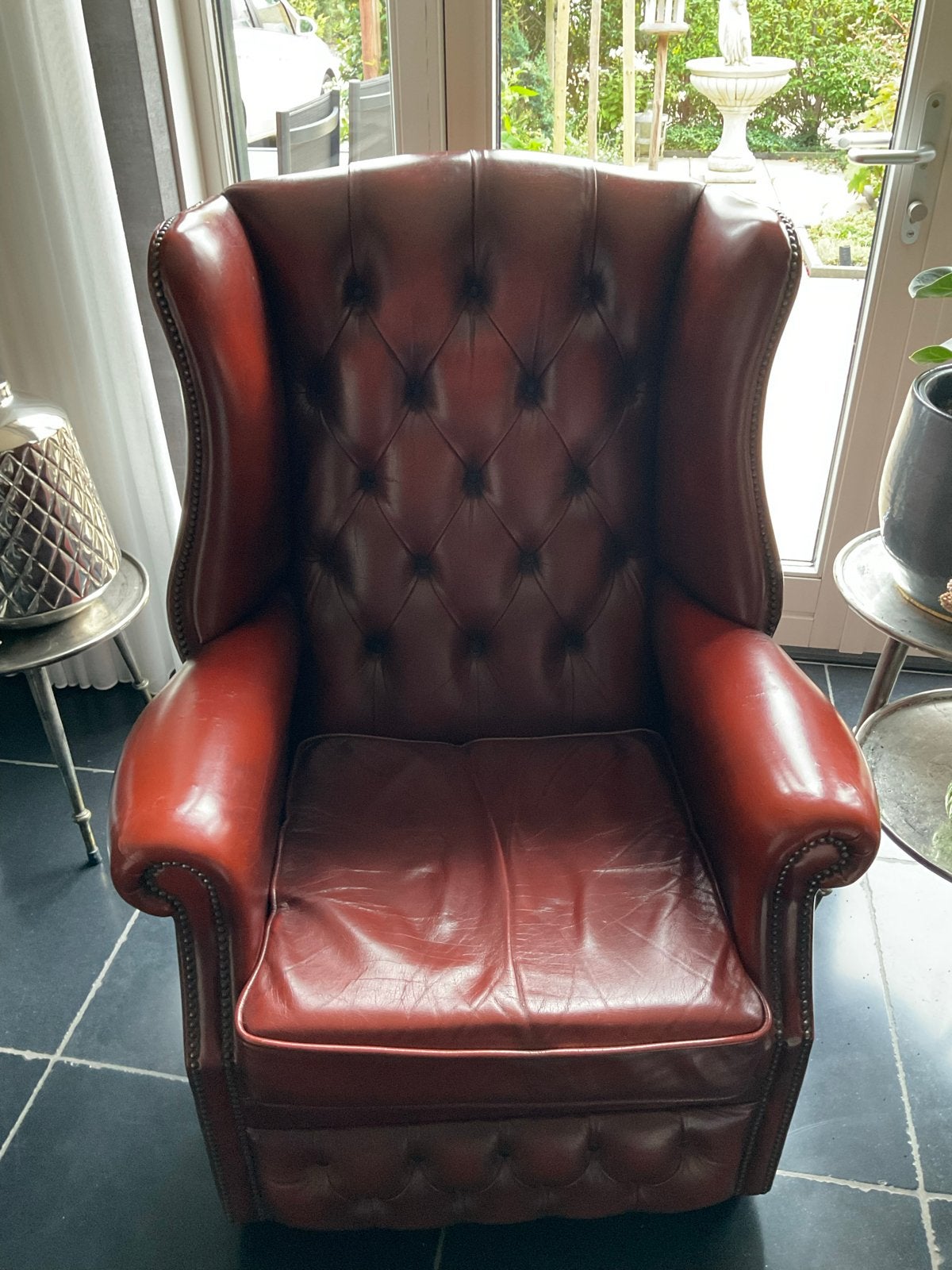 Leren Chesterfield Fauteuil - Klassiek en Comfortabel, Huis en Inrichting, Fauteuils, Ophalen, Gebruikt, Leer, 75 tot 100 cm