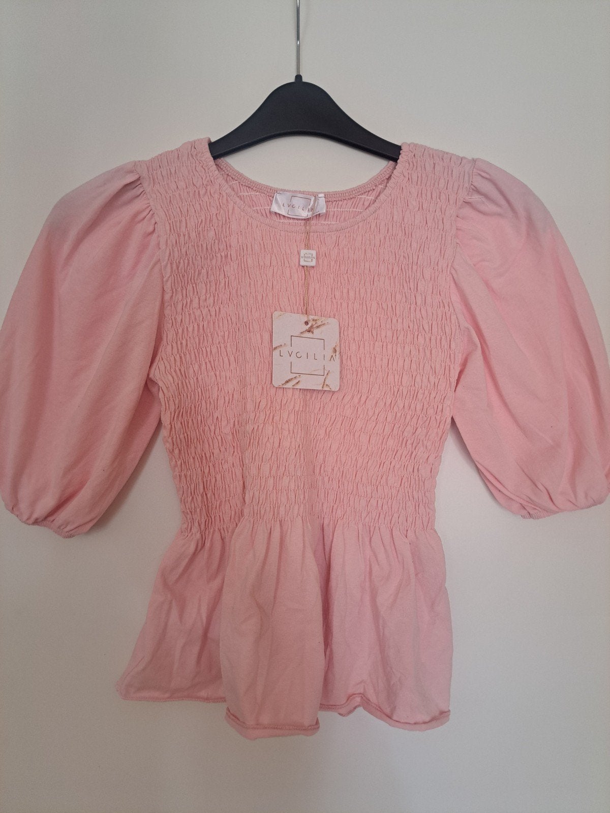 Roze LVCILIA Peplum Top met Puffmouwen - Maat S/M, Lvcilia, Nieuw, Ophalen of Verzenden, Korte mouw