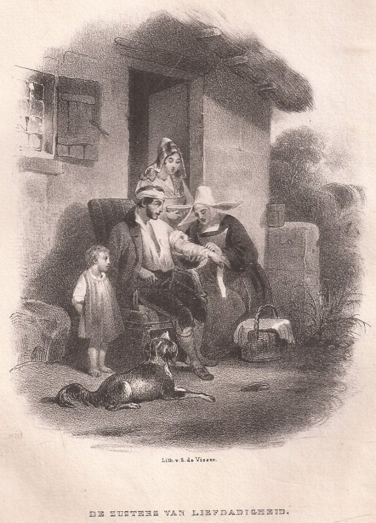 Visser, S. de - De zusters van Liefdadigheid ca. 1850, Origineel, 1800 - 1899, Ophalen of Verzenden, Gravure