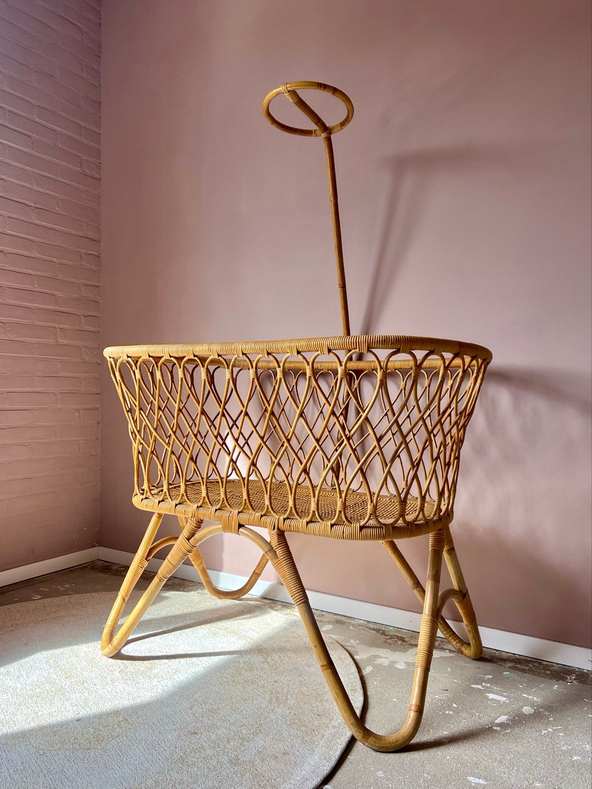 Vintage Rotan Wieg met Piekstok en Klamboe - Boho Stijl, Lisa, Wieg, Ophalen of Verzenden, Zo goed als nieuw