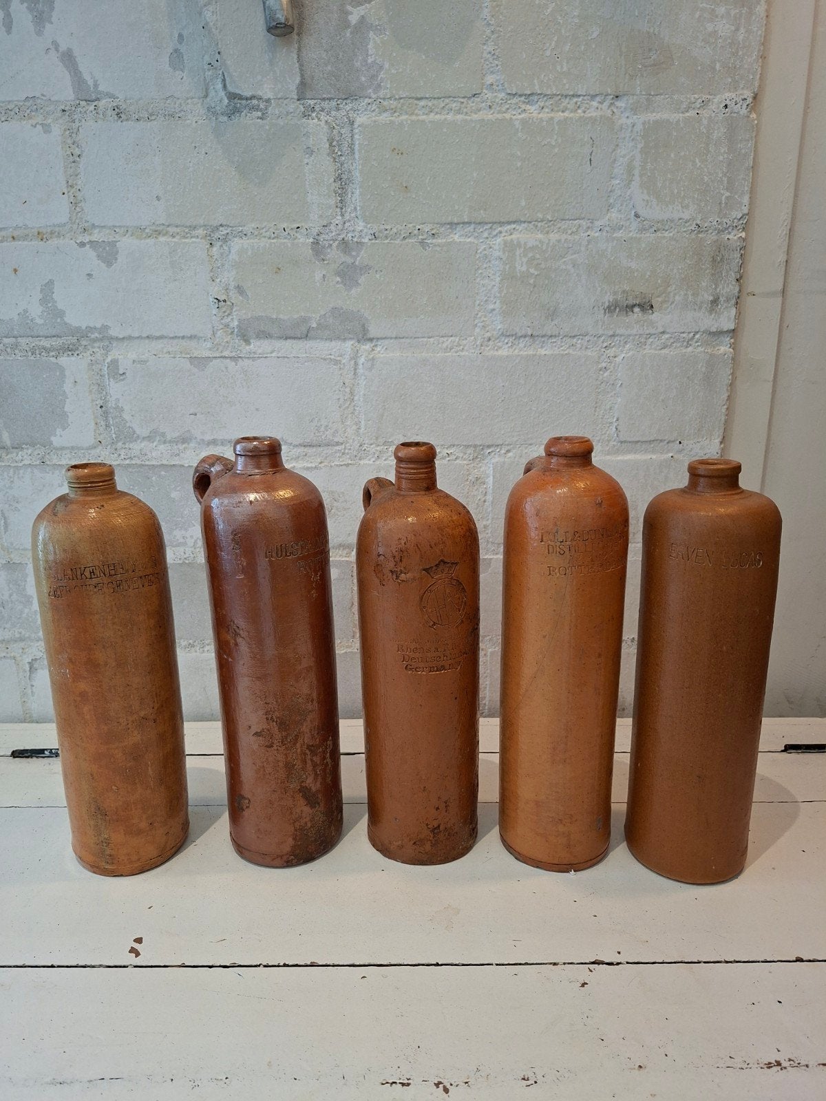 Diverse zeer oude stenen jeneverkruiken kruik genever steen, Antiek en Kunst, Ophalen