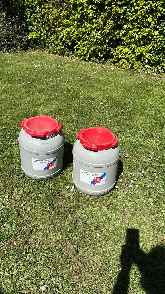 2 lege zuurkoolvaten met deksel 25 liter, Tuin en Terras, Ophalen, Rond, Kunststof, Minder dan 30 cm