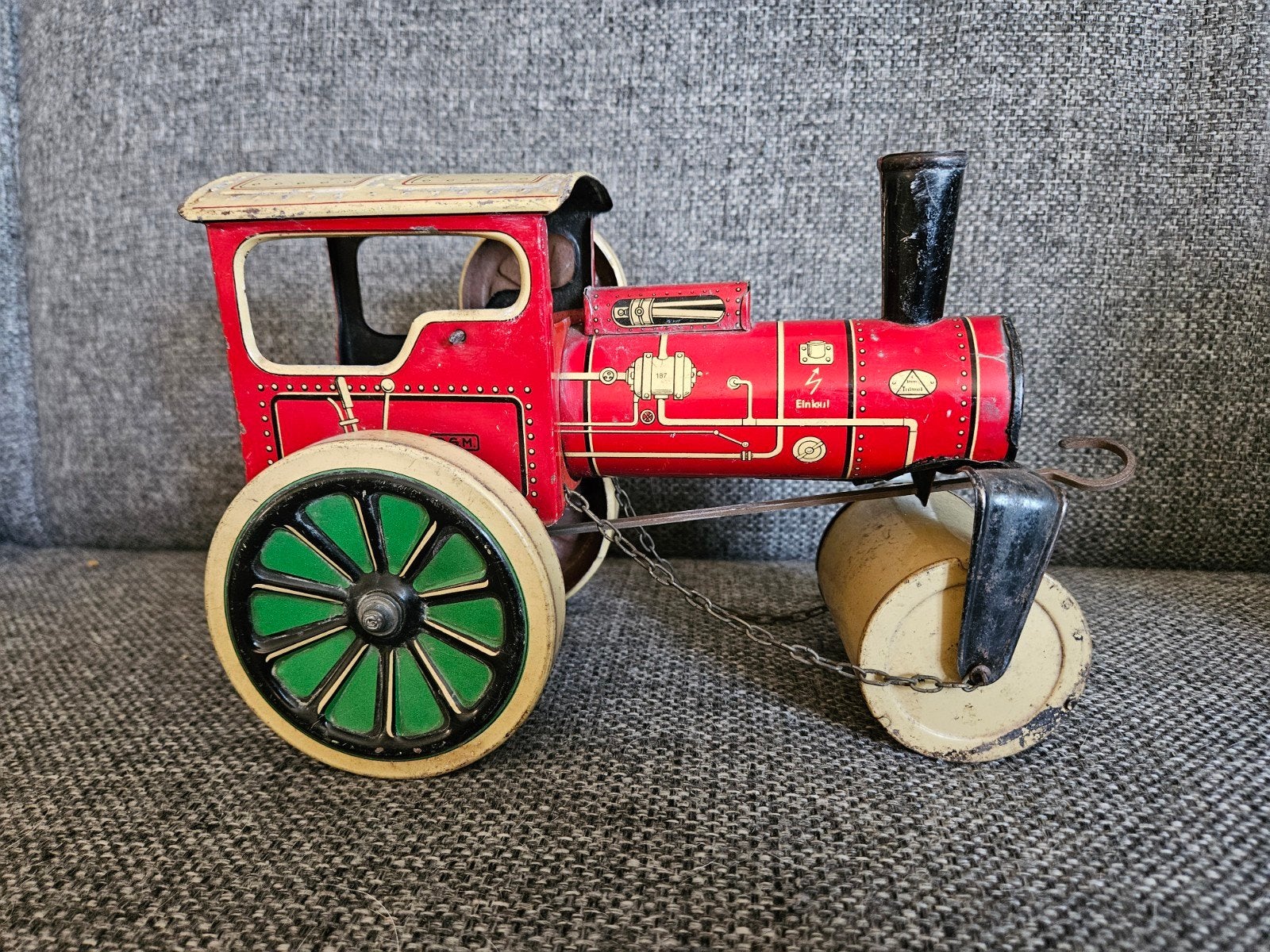 Antieke blikken stoomwals - D.G.M. D.P. - Rood/Zwart, Ophalen of Verzenden