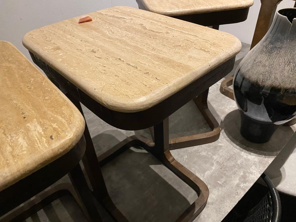 Bijzettafel echt travertin mango onderstel tyler 40x30x56, Minder dan 55 cm, Nieuw, Rechthoekig, Hout