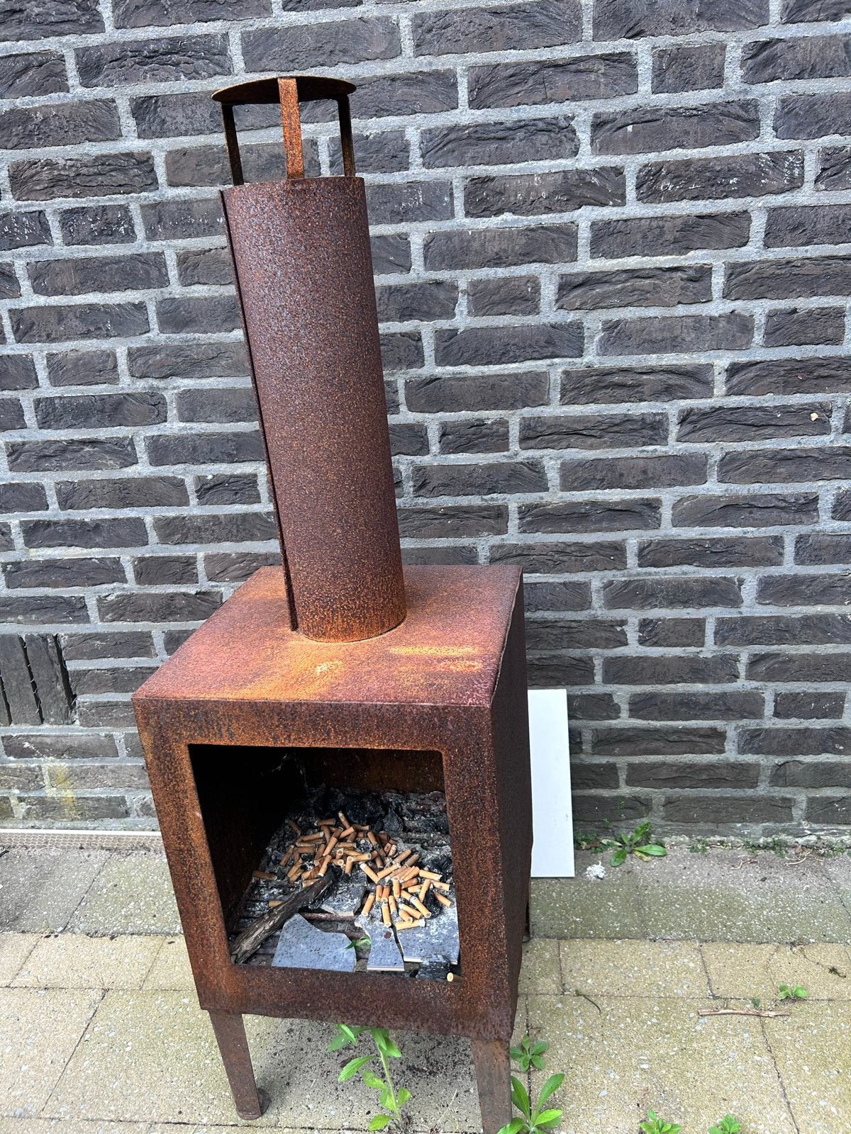 Roestige vuurton/tuinhaard met schoorsteen, Tuin en Terras, Ophalen of Verzenden, Gebruikt, Vuurton