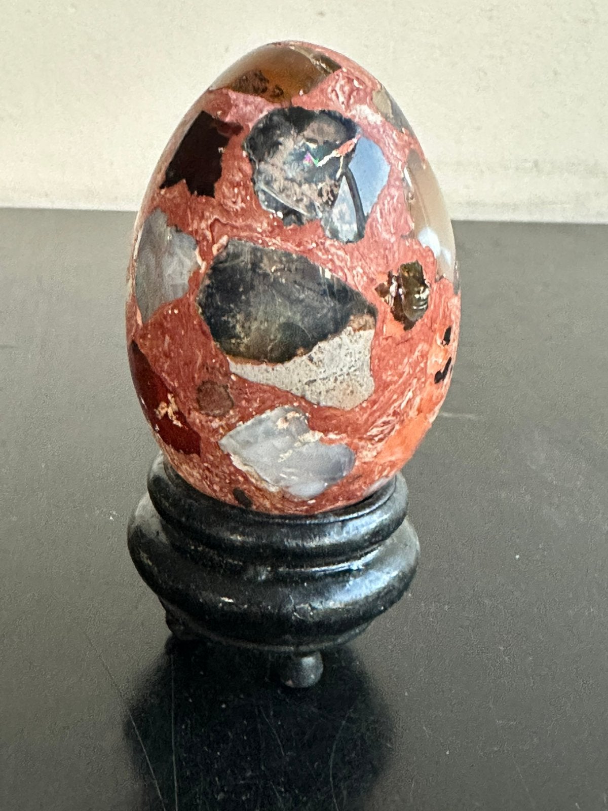 Half edelsteen Mexicaans Vuur opaal Ei in houder 9 cm, Ophalen of Verzenden
