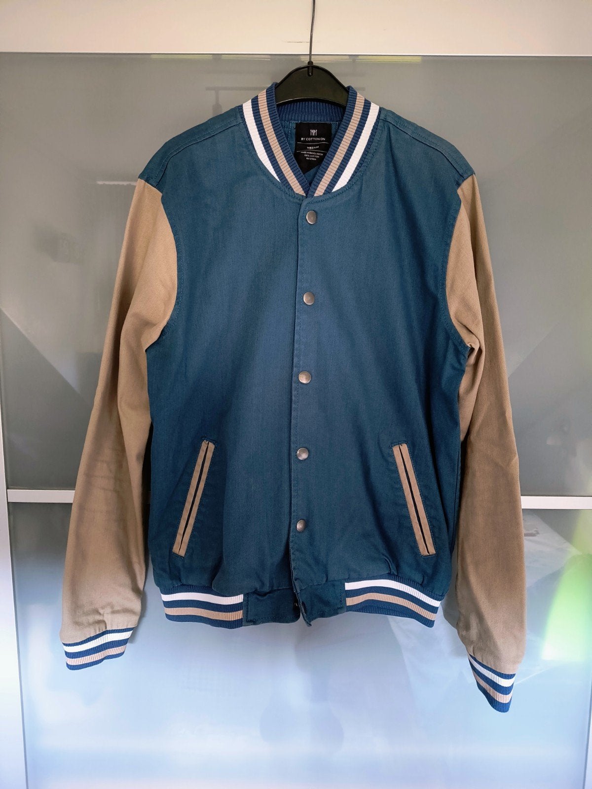 Cotton On Blauwe Bruine Beige Heren Baseball Jack Jas, Ophalen of Verzenden, Zo goed als nieuw, Cotton On, Maat 48/50 (M)