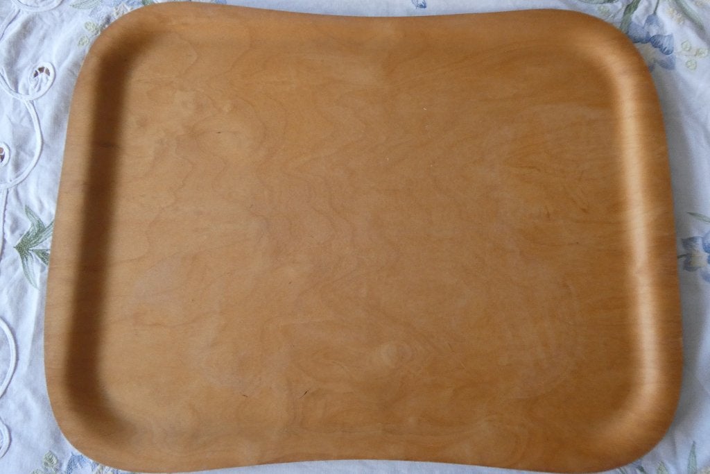 Zweeds gelamineerd dienblad - theeblad - vintage - 36x47 cm, Ophalen of Verzenden, Rechthoekig, Hout