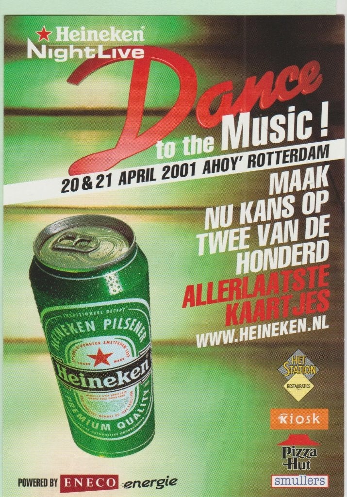 Heineken Night live AHOY Rotterdam 2001 -bierblikje-kaart-, Ophalen, Nieuw, Overige typen, Heineken