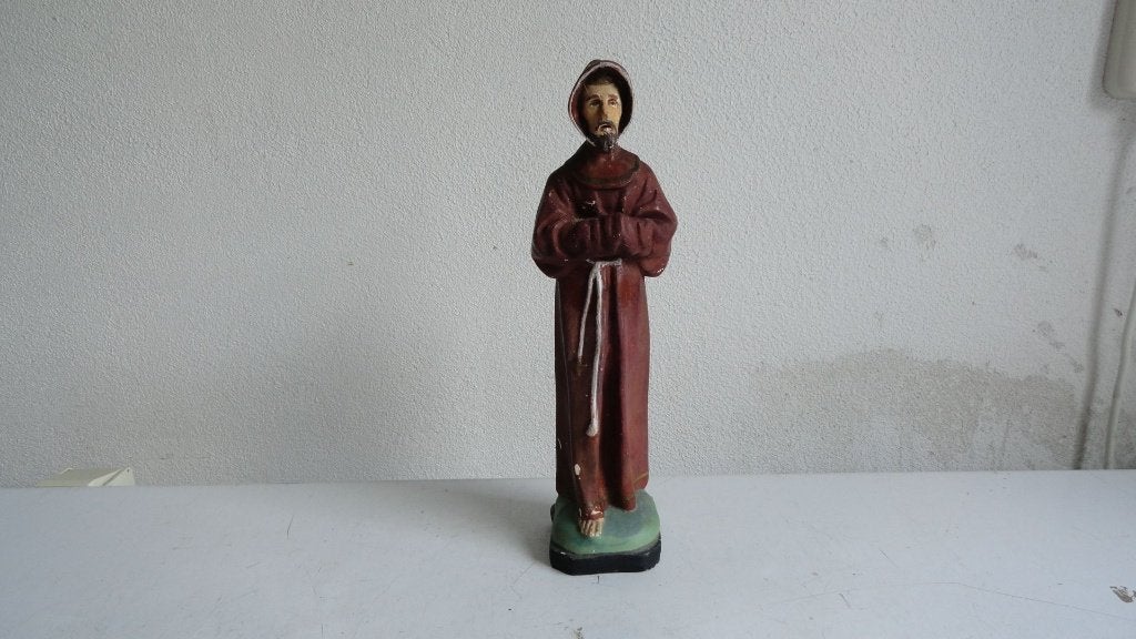 Franciscus van Assisi vintage gipsen heiligenbeeldje, Verzamelen, Ophalen of Verzenden, Gebruikt, Beeld(je), Christendom | Katholiek
