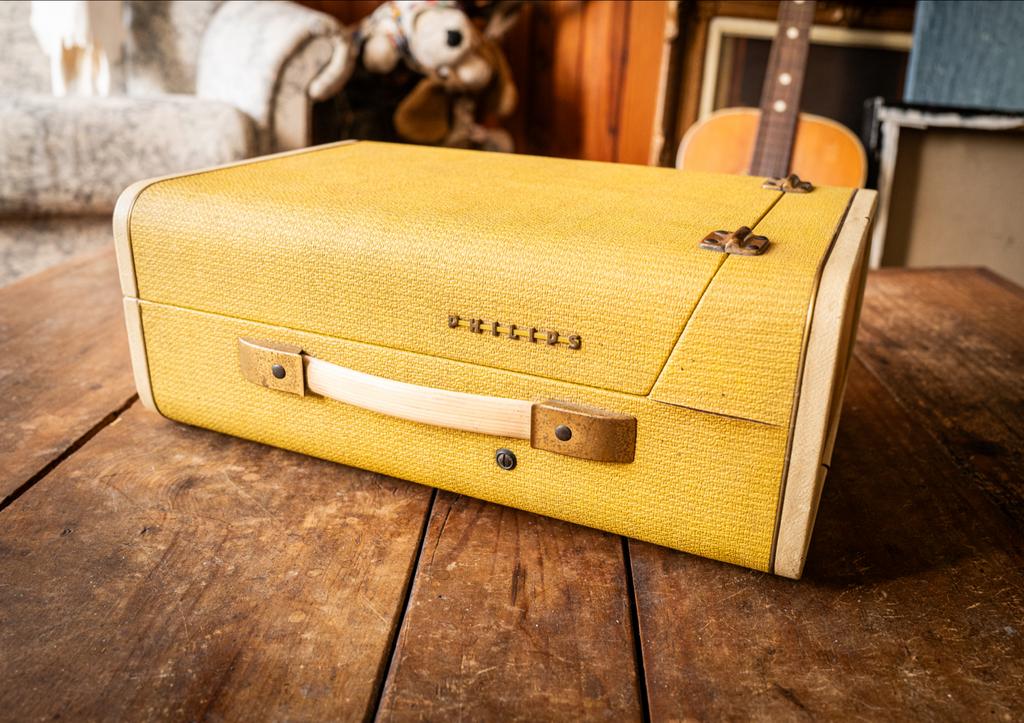 Vintage Philips Koffer Platenspeler Jaren '50 - Geel, Audio, Tv en Foto, Platenspelers, Ophalen of Verzenden, Gebruikt, Platenspeler