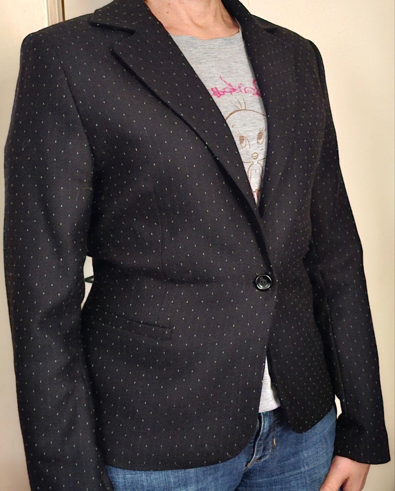 Zwarte blazer met spikkels van Vanilia, 100% wol., Vanilia, Zwart, Ophalen of Verzenden, Zo goed als nieuw