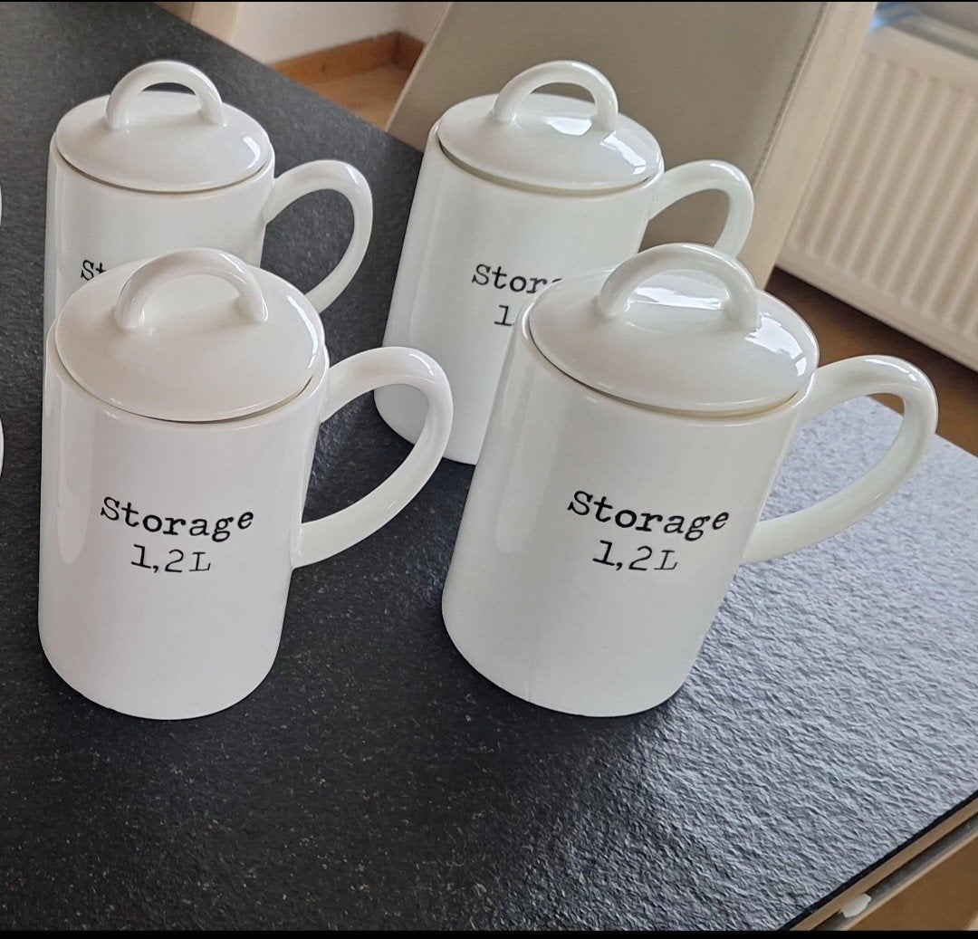 4x Riviera Maison Voorraadpotten 1.2L Wit - Nieuw, Nieuw, Ophalen of Verzenden, Voorraadpot, Wit