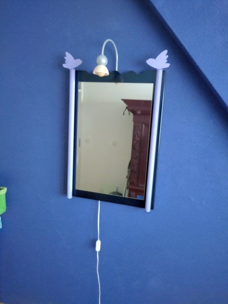 spiegel met verlichting met 2 vogels 90 x 60 cm, Ophalen, Gebruikt, Spiegel