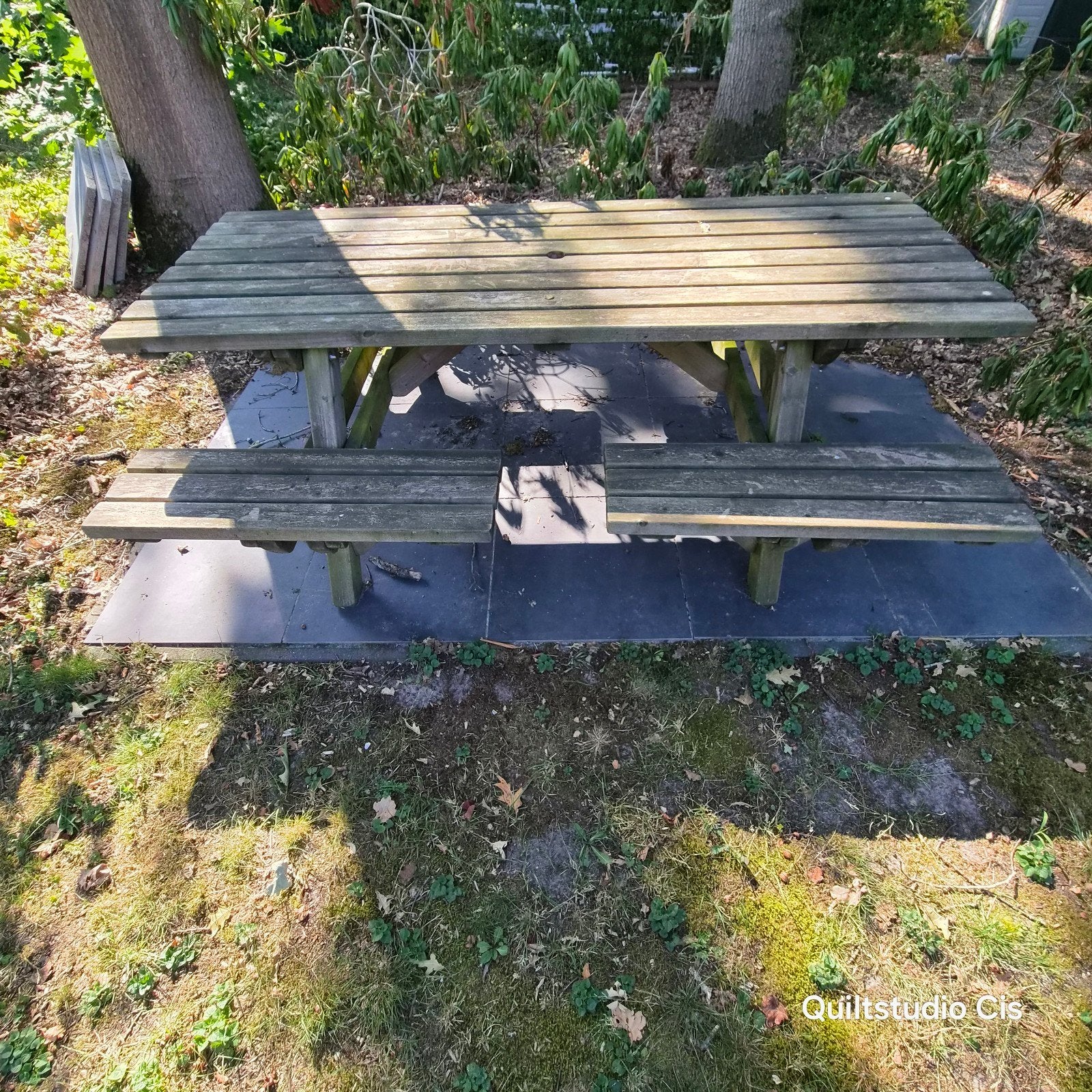 MOET WEG - Robuuste houten picknicktafel - 8 personen, Ophalen, Gebruikt, Rechthoekig, Hout